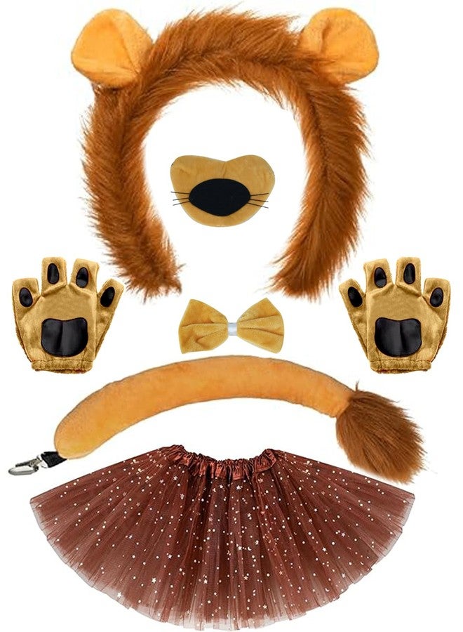 بيسوانتي طقم أزياء بيسوانت المكون من 7 قطع على شكل أسد، مناسب للفتيات، يتضمن طوق رأس بأذنين وذيل وربطة عنق وقفازات وتنورة توتو، مثالي لحفلات الهالوين. - Image 1